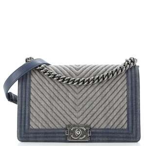 Chanel Boy Flap Bag Chevron Denim Old #194885C28
